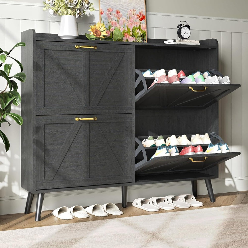 Shoe Cabinet Storage for Entryway, Shoe Cabinet with 4 Flip Drawers, Hidden Slim Shoe Organizer, Narrow Shoe Storage Cabinet