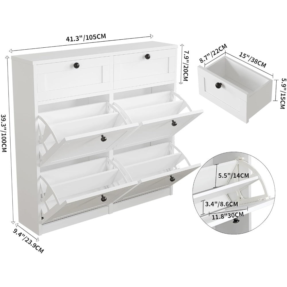 Shoe Cabinet with 4 Flip Drawers & 2 Drawers, Freestanding Shoe Storage Cabinet with Adjustable Shelves, Shoe Organizer for Ent