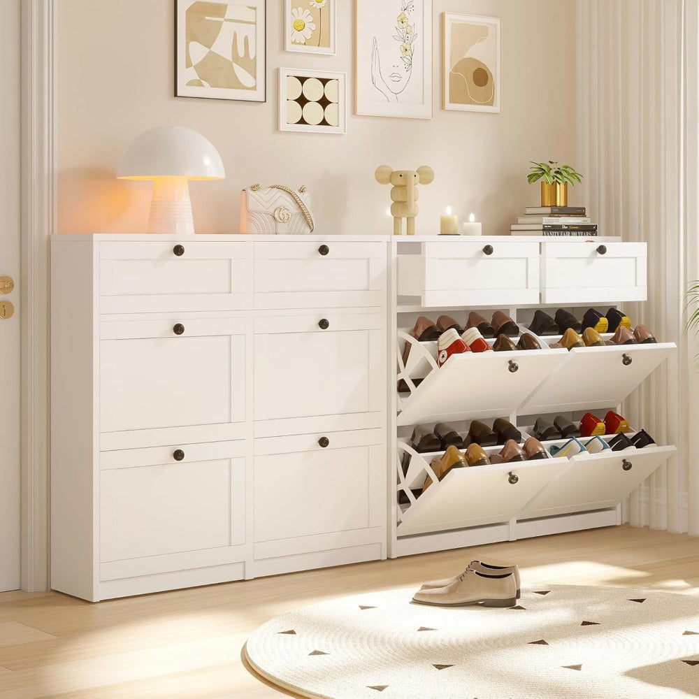 Shoe Cabinet with 4 Flip Drawers & 2 Drawers, Freestanding Shoe Storage Cabinet with Adjustable Shelves, Shoe Organizer for Ent