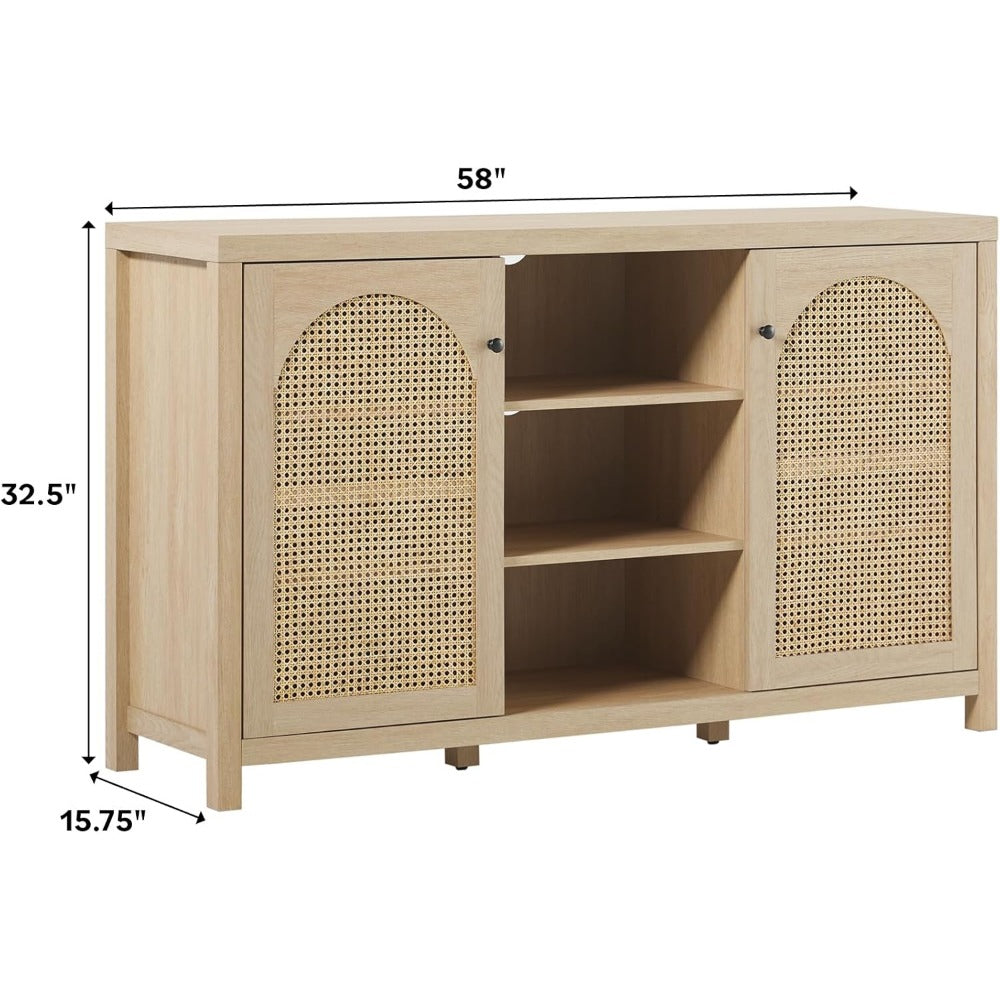 Modern 70" Reeded Sideboard, Credenza with Doors for Kitchen, Dining Room, Media and Game Storage, Buffet Cabinet
