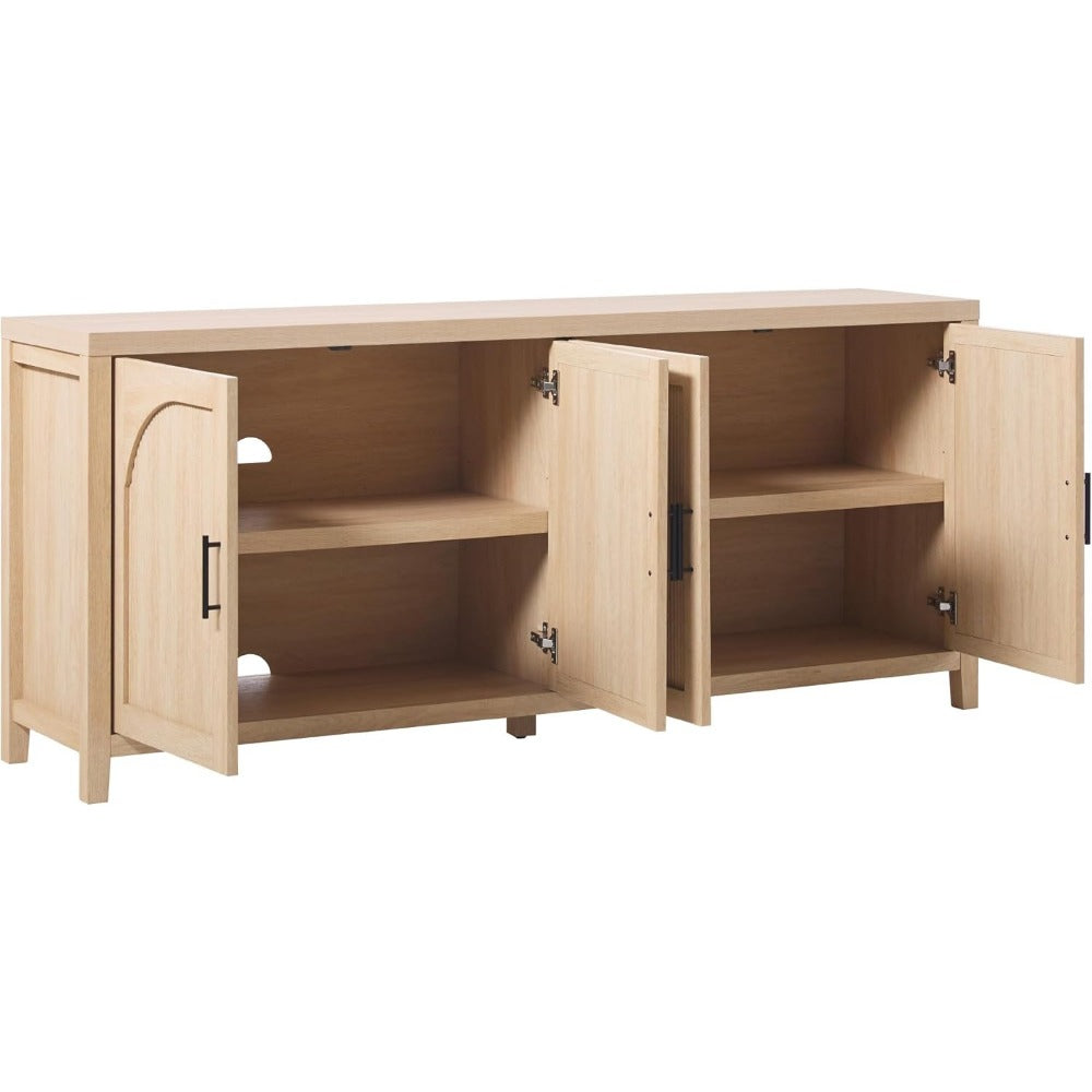 Modern 70" Reeded Sideboard, Credenza with Doors for Kitchen, Dining Room, Media and Game Storage, Buffet Cabinet