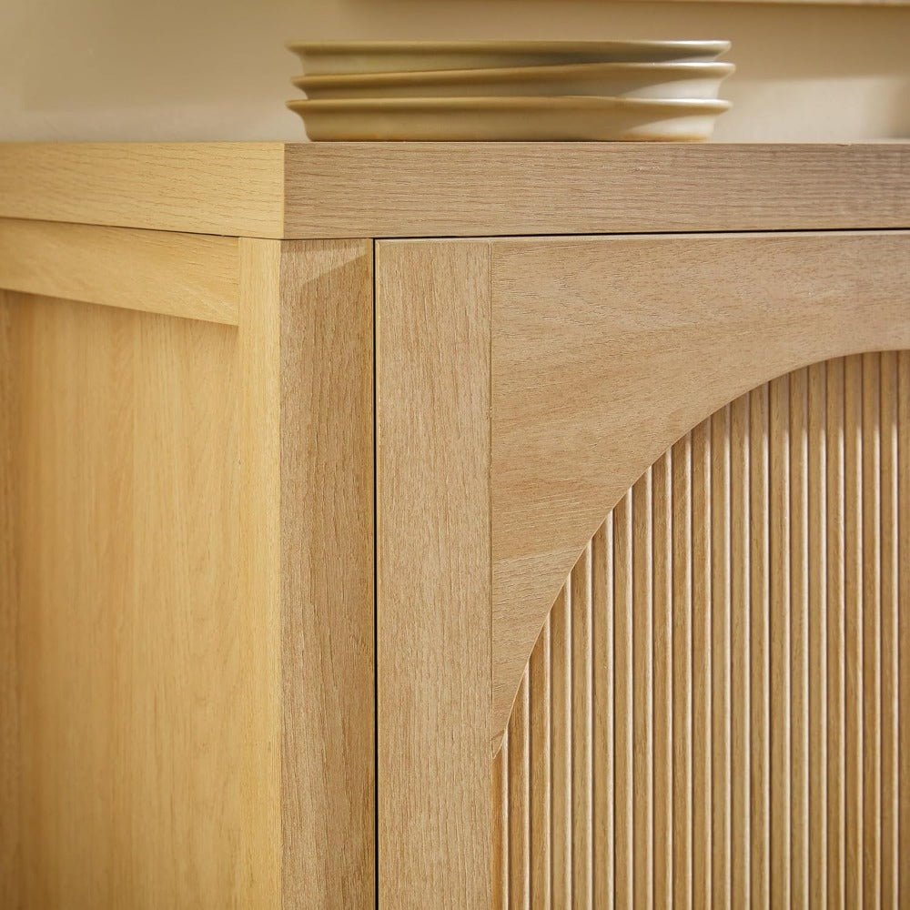 Modern 70" Reeded Sideboard, Credenza with Doors for Kitchen, Dining Room, Media and Game Storage, Buffet Cabinet