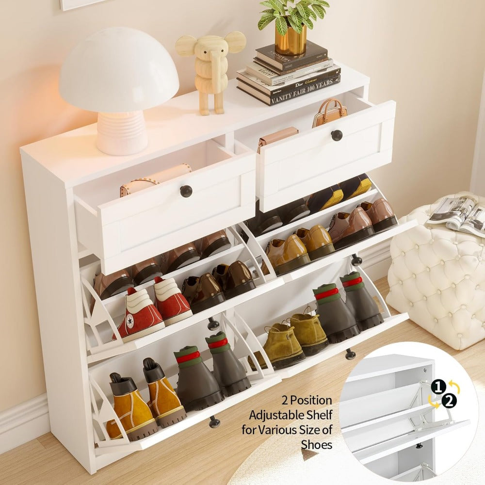 Shoe Cabinet with 4 Flip Drawers & 2 Drawers, Freestanding Shoe Storage Cabinet with Adjustable Shelves, Shoe Organizer for Ent