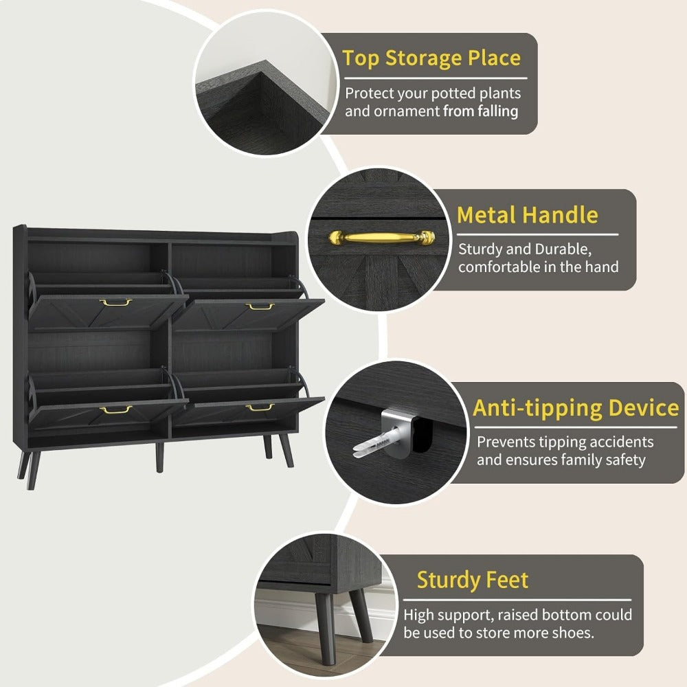 Shoe Cabinet Storage for Entryway, Shoe Cabinet with 4 Flip Drawers, Hidden Slim Shoe Organizer, Narrow Shoe Storage Cabinet