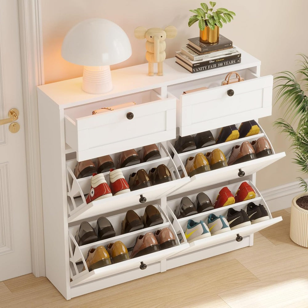 Shoe Cabinet with 4 Flip Drawers & 2 Drawers, Freestanding Shoe Storage Cabinet with Adjustable Shelves, Shoe Organizer for Ent