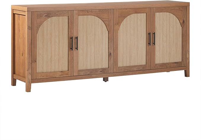Modern 70" Reeded Sideboard, Credenza with Doors for Kitchen, Dining Room, Media and Game Storage, Buffet Cabinet