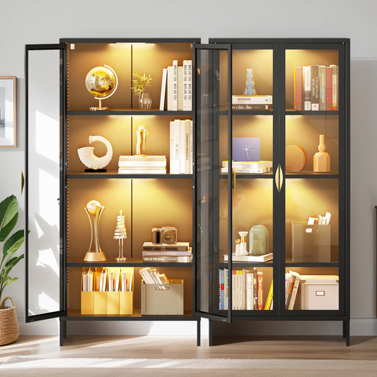 71.8" H Tall Storage Cabinet with LED Light, Display Cabinet with Glass Door, Curio Cabinet Trophy Display Case