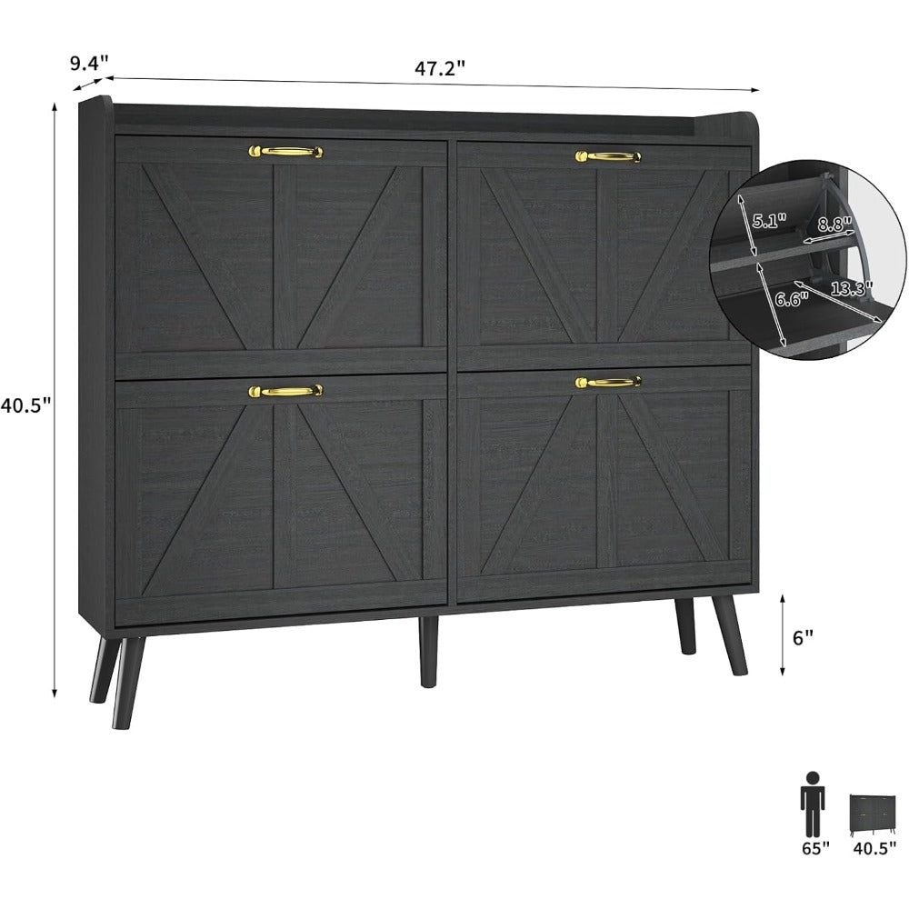 Shoe Cabinet Storage for Entryway, Shoe Cabinet with 4 Flip Drawers, Hidden Slim Shoe Organizer, Narrow Shoe Storage Cabinet