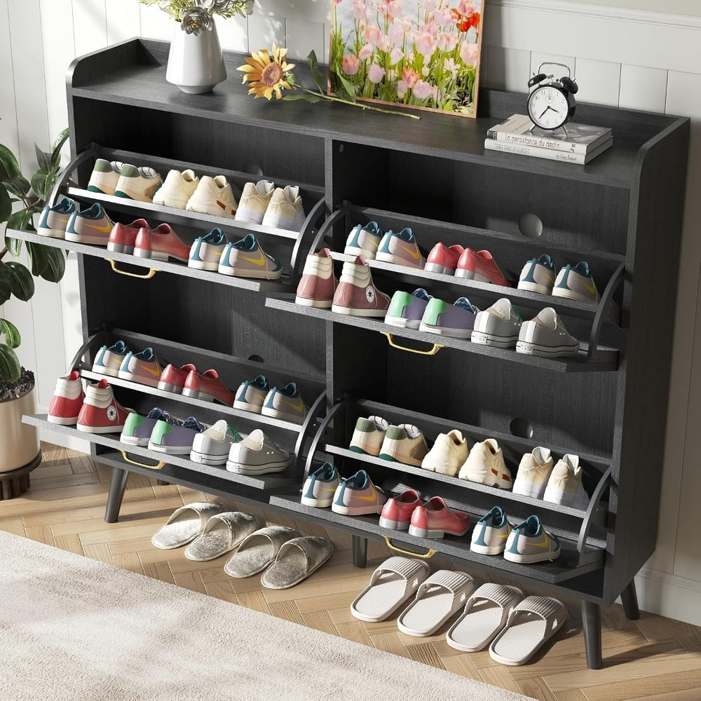 Shoe Cabinet Storage for Entryway, Shoe Cabinet with 4 Flip Drawers, Hidden Slim Shoe Organizer, Narrow Shoe Storage Cabinet