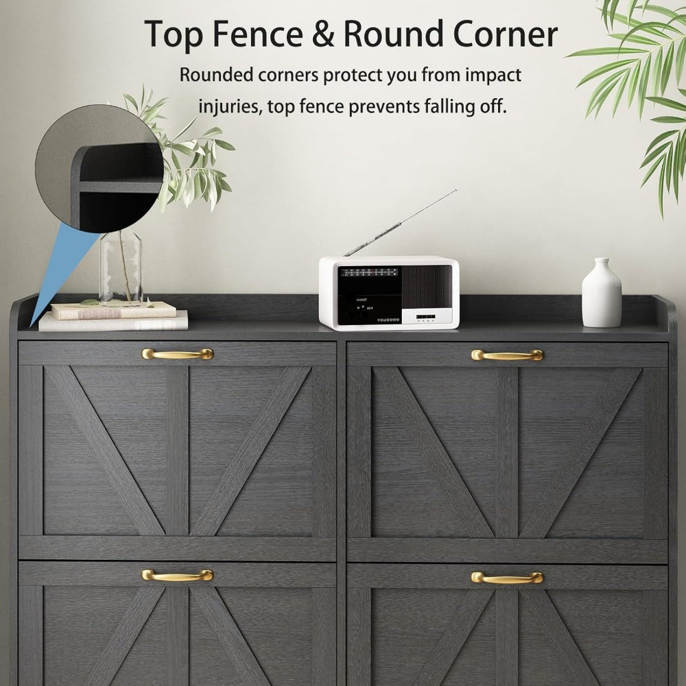Shoe Cabinet Storage for Entryway, Shoe Cabinet with 4 Flip Drawers, Hidden Slim Shoe Organizer, Narrow Shoe Storage Cabinet