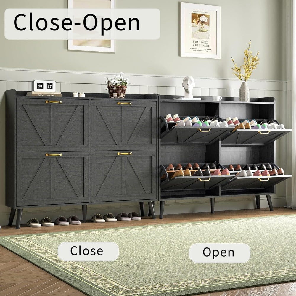 Shoe Cabinet Storage for Entryway, Shoe Cabinet with 4 Flip Drawers, Hidden Slim Shoe Organizer, Narrow Shoe Storage Cabinet